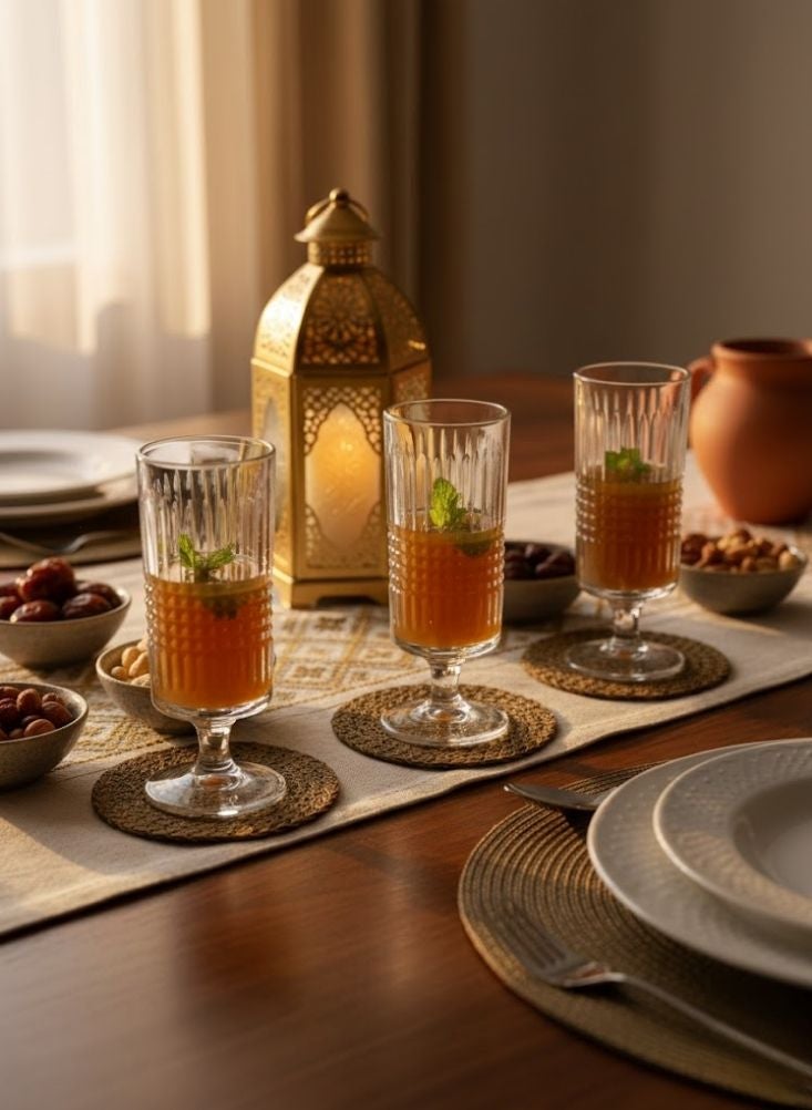 بريميم طقم أكواب زجاجية ذات ساق مضلعة مكوّن من ثلاث قطع للعصائر والماء ومشروبات الإفطار - Image 2